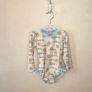 Caden Lane Sunshine Baby Bodysuit with Blue Trim